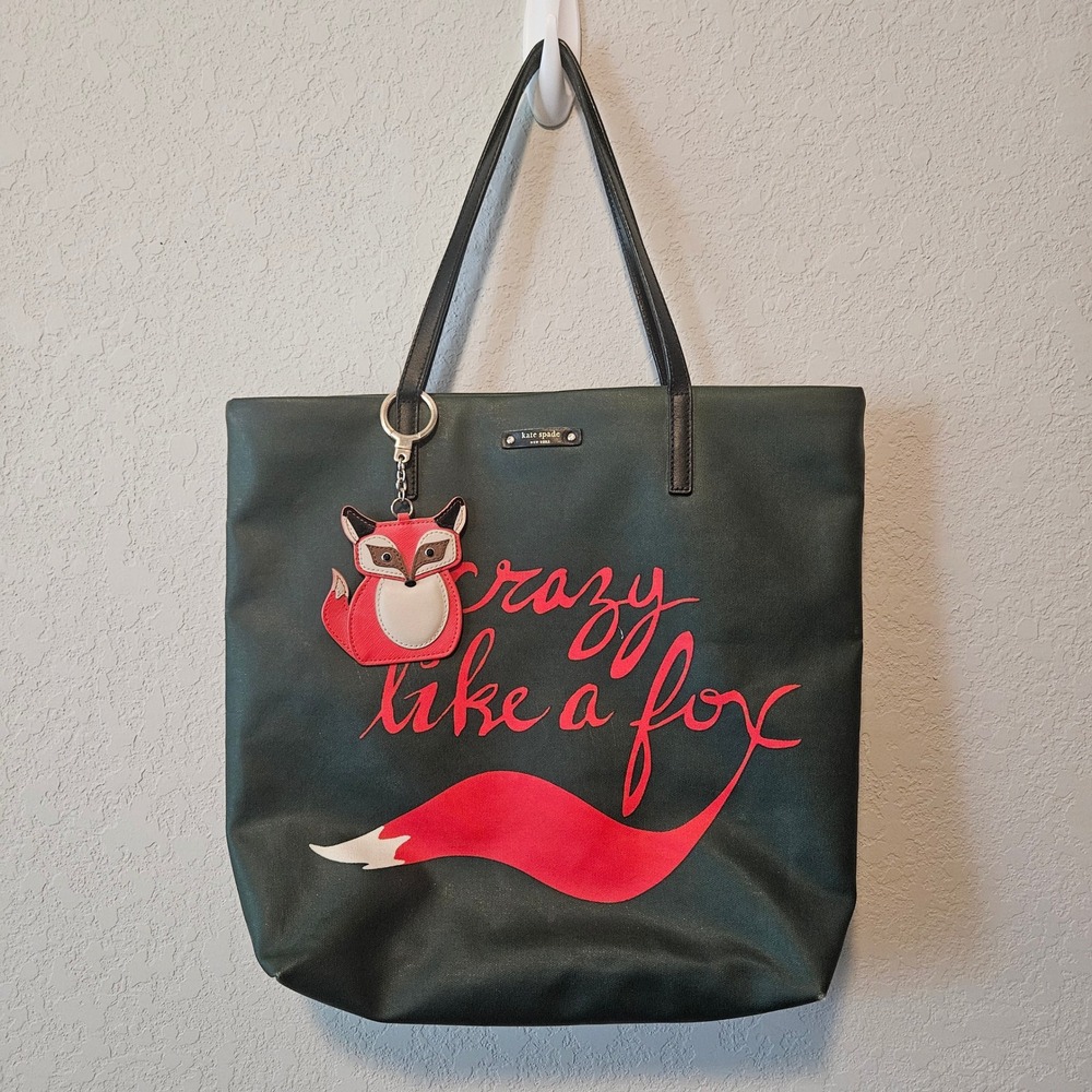 Kate Spade Crazy Like a Fox Bon Shopper Tote Bag Green with Fox Bag Charm
